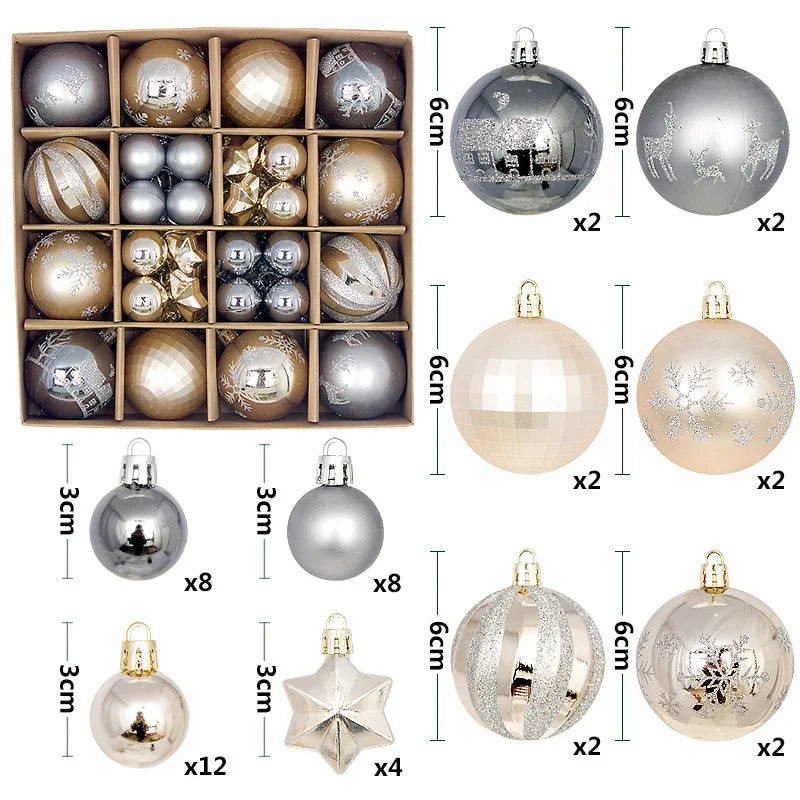 44Pcs 3/6CM Weihnachten Ball – Weihnachtsbaum Dekoration Ornamente für Wohnkultur, Halloween, Neujahr, Navidad Anhänger & Ball Zubehör