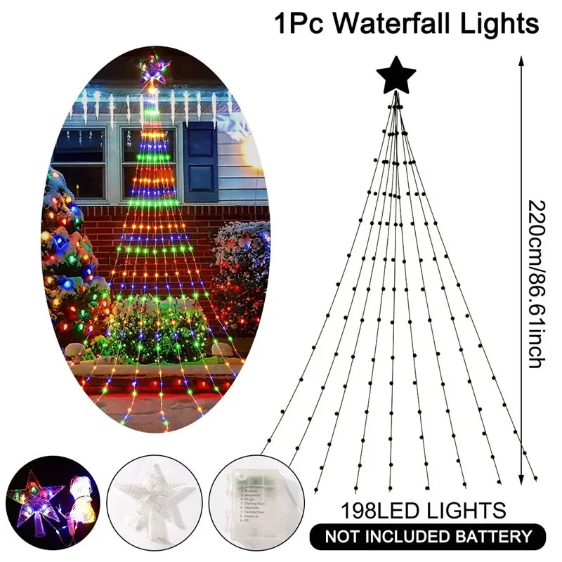 198 LED Stern Wasserfall Lichter Innen/Außen Weihnachten Lichterketten für Weihnachts baum Ornamente Wohnkultur Navidad Geschenke Neujahr