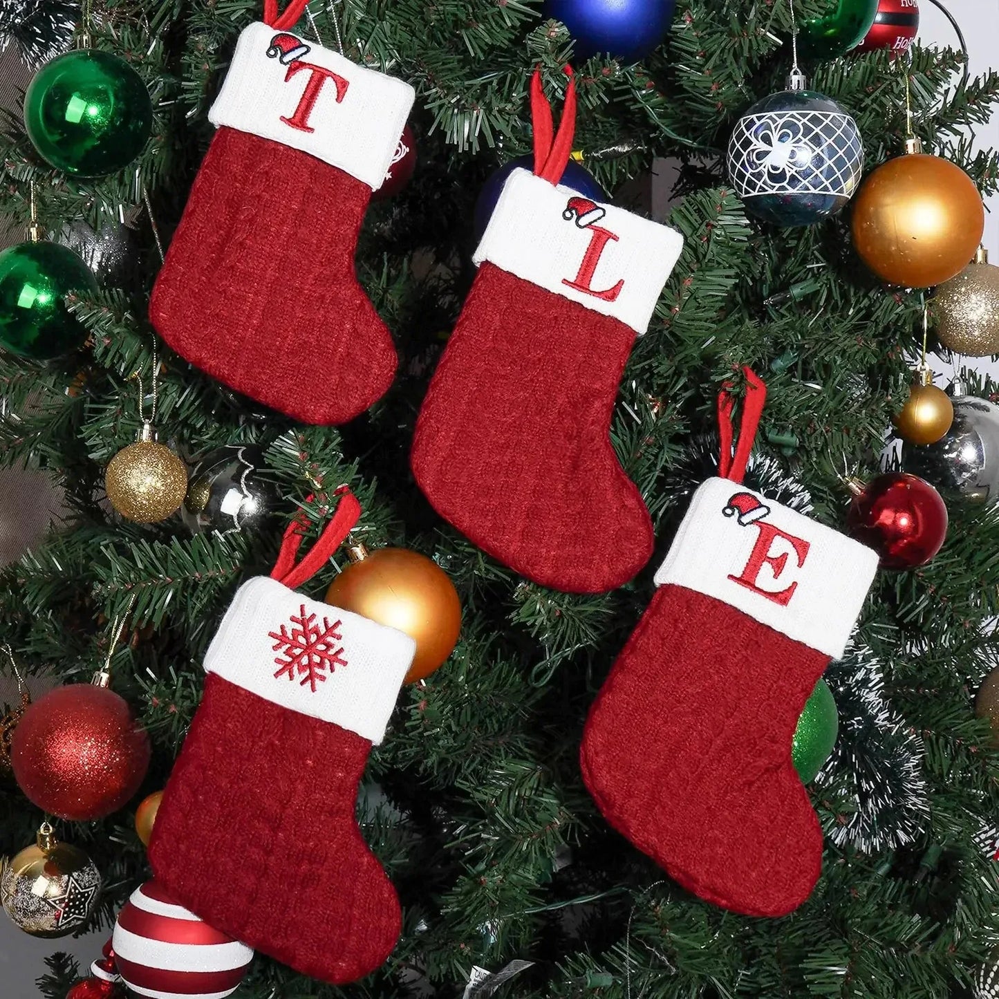 Personalisierte Weihnachts-Stricksocken mit Alphabet – Weihnachtsbaumschmuck & Deko für Zuhause | Navidad & Noel | Festliche Geschenkidee