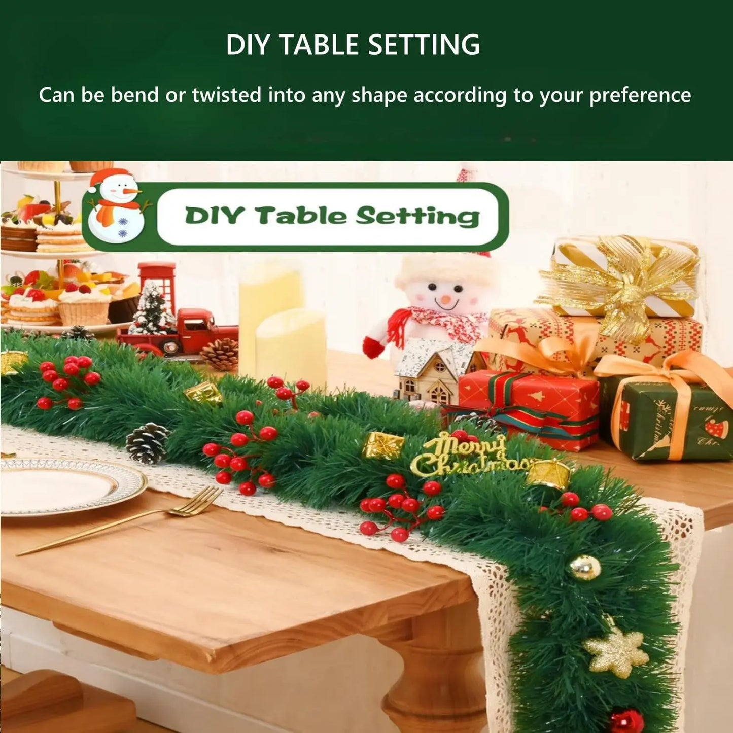 Sggvecsy 49,2 Fuß Weihnachts-Lametta-Girlande, grün-weiß, metallisch, Twist-Girlande, Weihnachtsbaumschmuck und Deckenbehang, PVC-Dekoration