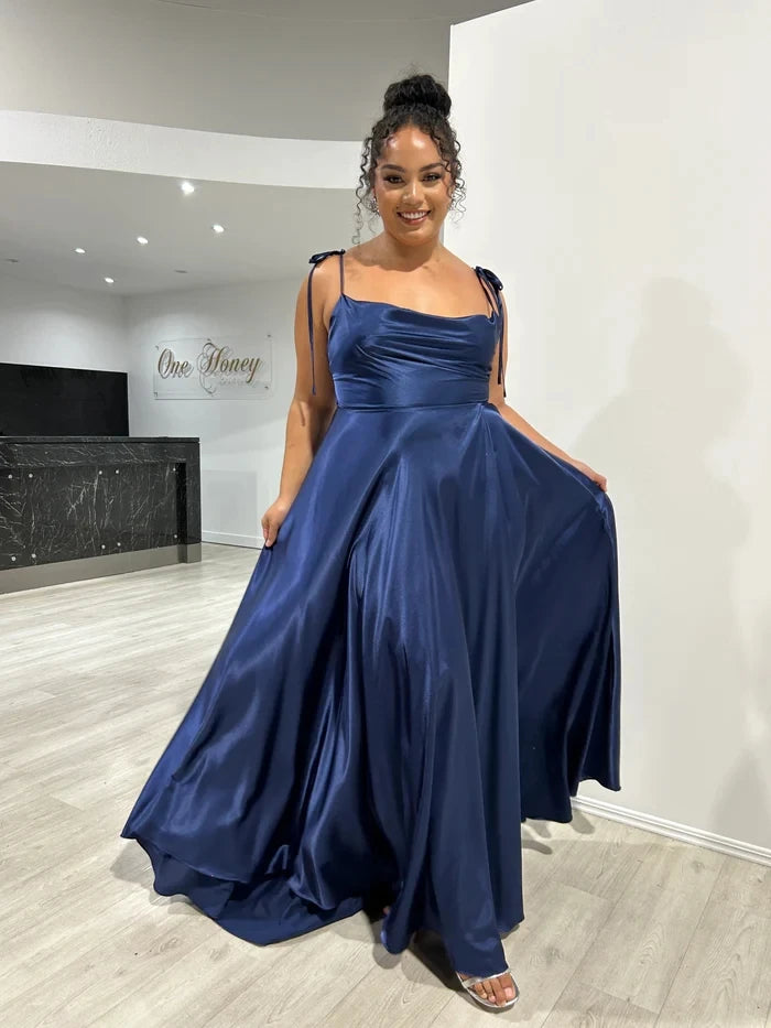 BABYONLINE Elegant Bridesmaid Dress Cowl Neck Adjusted Spaghetti Silky-satin Fabric A-line Silhouette Wedding Women Long Gown