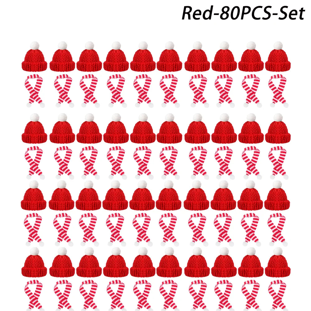 Mini-Weihnachtsmütze & Mini-Schal – Rot/Grün – Festliche Deko zum Aufhängen, für DIY, Lutscherflaschen, Fingerhüte & Weihnachtsfeiern