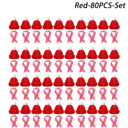 Mini-Weihnachtsmütze & Mini-Schal – Rot/Grün – Festliche Deko zum Aufhängen, für DIY, Lutscherflaschen, Fingerhüte & Weihnachtsfeiern