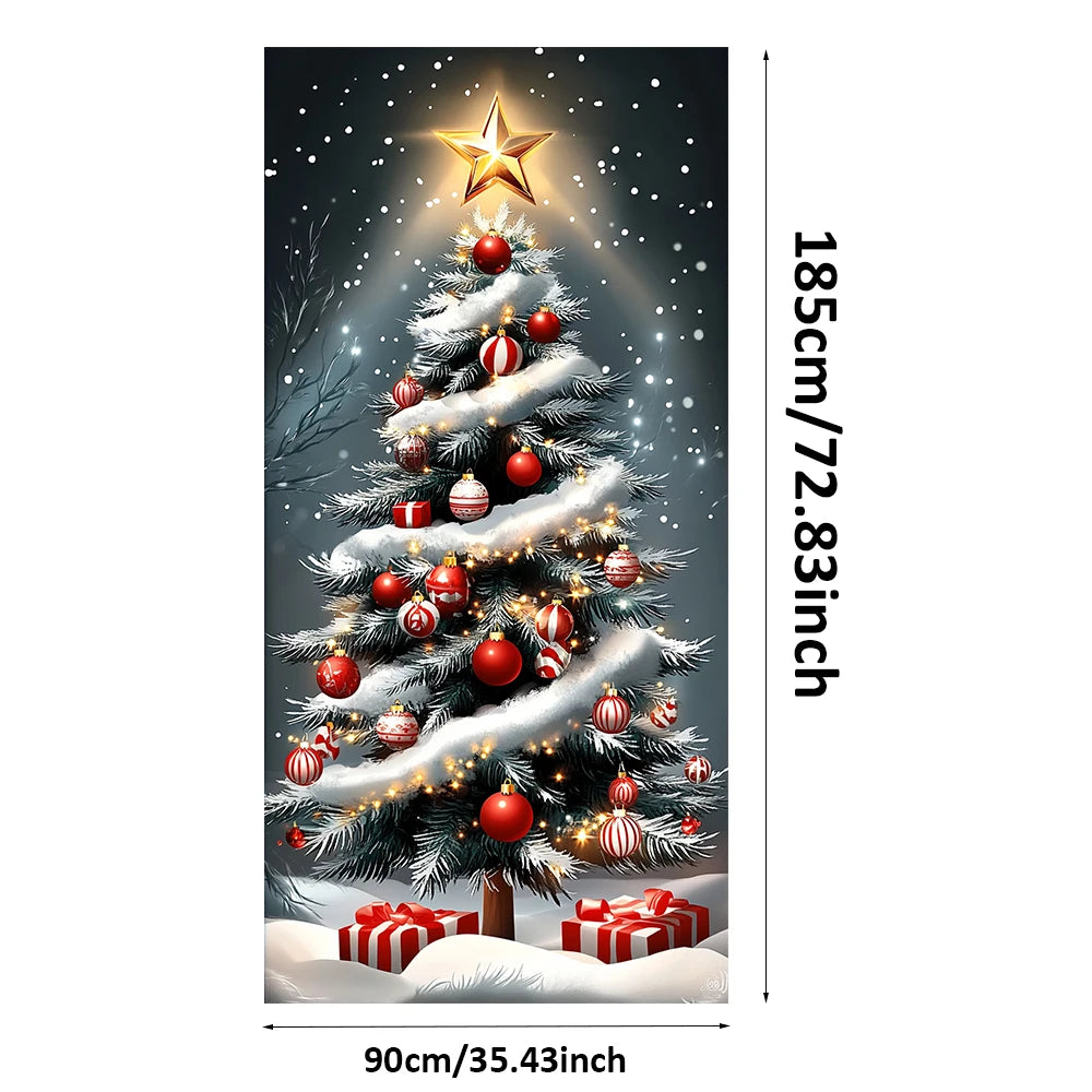 Große Weihnachtsbaum-Muster-Türabdeckung, 185 x 90 cm, Banner, vielseitig einsetzbar, zum Aufhängen, für Zuhause, Outdoor, Dekorationen für Eingänge, Zimmer, Küche