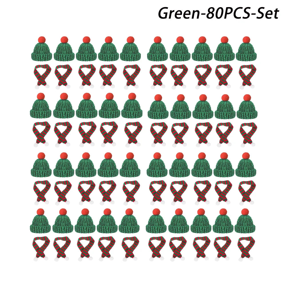 Mini-Weihnachtsmütze & Mini-Schal – Rot/Grün – Festliche Deko zum Aufhängen, für DIY, Lutscherflaschen, Fingerhüte & Weihnachtsfeiern