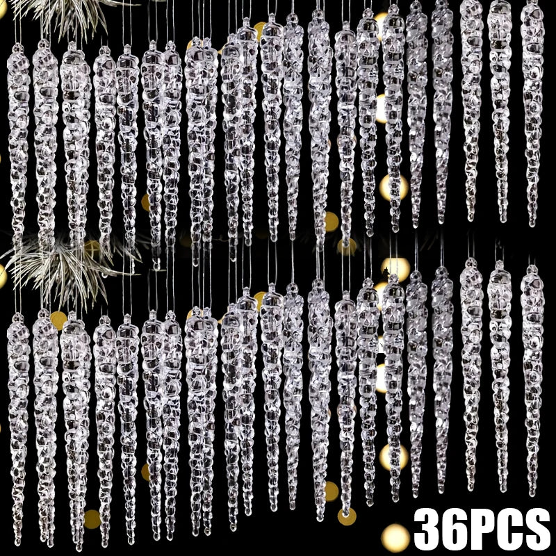 Transparente Acryl-Eiszapfen & Schneeflocken – Weihnachtsbaum-Anhänger, Kristalloptik, Hängende Ornamente für Zuhause & Partydeko