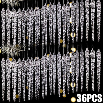 Transparente Acryl-Eiszapfen & Schneeflocken – Weihnachtsbaum-Anhänger, Kristalloptik, Hängende Ornamente für Zuhause & Partydeko