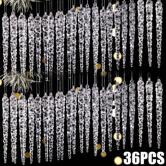 Transparente Acryl-Eiszapfen & Schneeflocken – Weihnachtsbaum-Anhänger, Kristalloptik, Hängende Ornamente für Zuhause & Partydeko