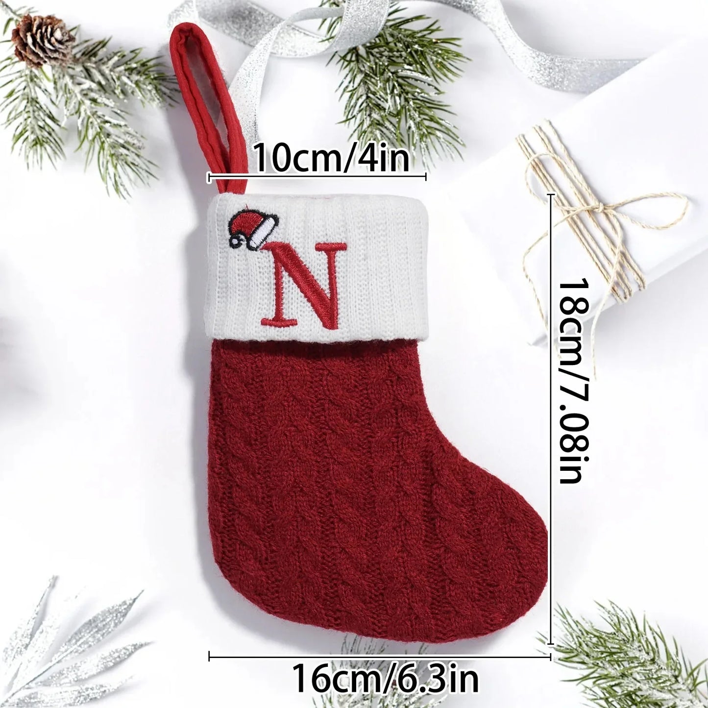 Personalisierte Weihnachts-Stricksocken mit Alphabet – Weihnachtsbaumschmuck & Deko für Zuhause | Navidad & Noel | Festliche Geschenkidee
