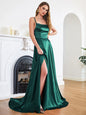 Wedding Prom Party Gowns Sleeveless A-line Long Satin Simple Spaghetti Straps Sexy Slit Vestidos Evening Dresses For Women