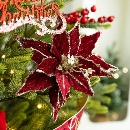 Künstliche Glitzer-Weihnachtsdekoration – Blumen für Weihnachtsbaumschmuck – Gefälschte Blumen – Neujahrs- & Partydekoration – Heimdekoration Weihnachten