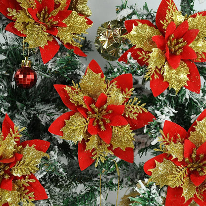 5/10 stücke Künstliche Weihnachten Baum Blume Glitter Dekoration Weihnachten Baum Ornamente Frohe Weihnachten Dekor Für Frohes Neues Jahr Navidad