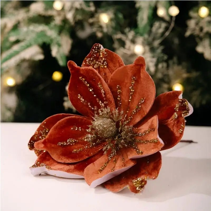 Künstliche Glitzer-Weihnachtsdekoration – Blumen für Weihnachtsbaumschmuck – Gefälschte Blumen – Neujahrs- & Partydekoration – Heimdekoration Weihnachten