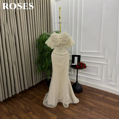 ROSES Pearl Gorgeous Prom Dress Sweetheart Off the Shoulder Hollow Prom Gown with Fishbone Shiny Sequins Formal Gown Customized