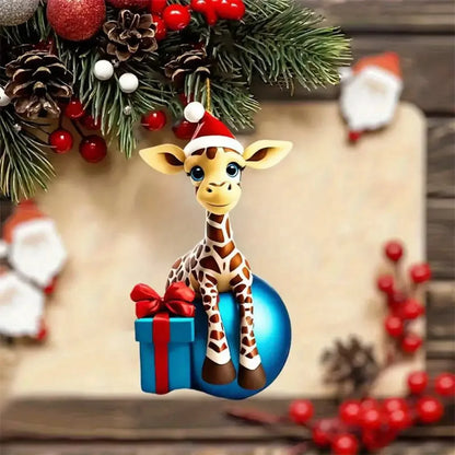 Weihnachtsanhänger mit Cartoon-Giraffen-Motiv – Heimdekoration zum Aufhängen – Weihnachtsbaum- und Auto-Schmuck – Festliche Versorgung