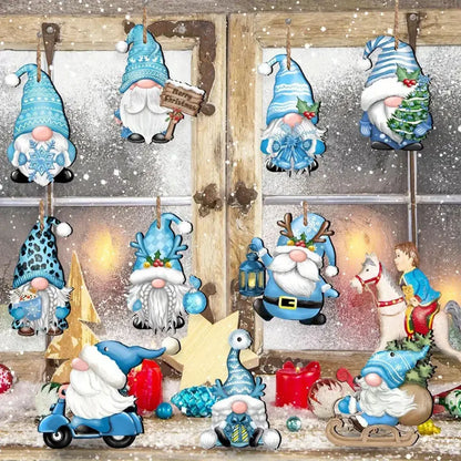 12 blaue Zwergendekorationen aus Holz für Weihnachten und Winter – perfekt für Weihnachts- und Urlaubspartys im Freien