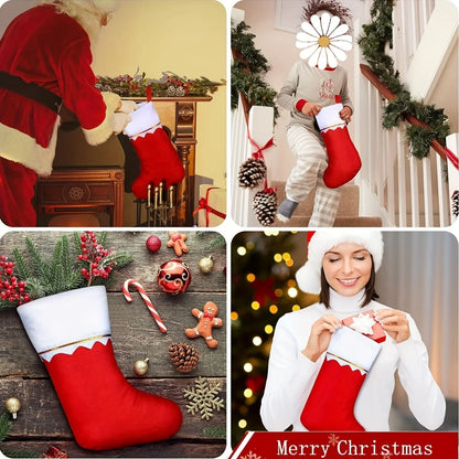12 Stück Weihnachtsstrümpfe – Festliche rote Socken mit Weihnachtsmann- & Rentier-Design, Weihnachtsdeko für Zuhause & Geschenke