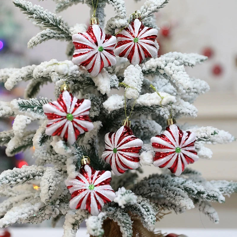 6 teile/schachtel Weihnachts baum Anhänger roten Stern Süßigkeiten Schneeflocke Weihnachts ball Ornament Neujahr 2025 Home Dekoration Noel Geschenk Navidad 2024