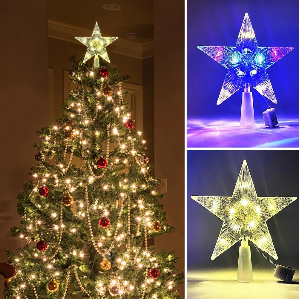LED Weihnachtsbaum-Spitzenstern 15 cm – Leuchtender Baumtopper aus transparentem Kunststoff | Warmes oder buntes Licht | Perfekte Deko für Zuhause & Weihnachtsfeiern