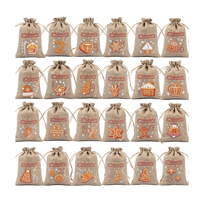 Weihnachts-Adventskalender-Taschen, 24-Tage-Countdown-Set, Süßigkeitentaschen mit Kordelzug, Geschenktüten zum Aufhängen für Party und Heimdekoration