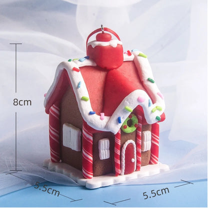 5 Stück Haus-Ornamente Set – Lebkuchenhaus Weihnachtsbaum Ornament mit Aufhängeband – Festliche Urlaub Weihnachtsdekoration