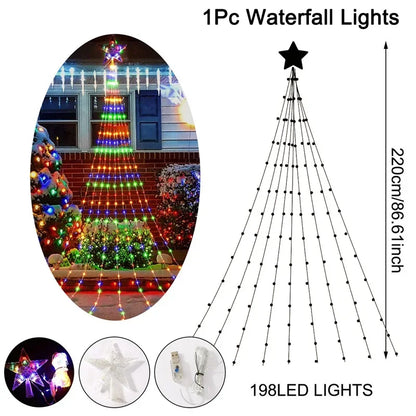 198 LED Stern Wasserfall Lichter Innen/Außen Weihnachten Lichterketten für Weihnachts baum Ornamente Wohnkultur Navidad Geschenke Neujahr