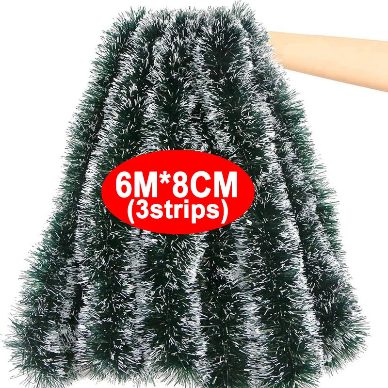 Sggvecsy 49,2 Fuß Weihnachts-Lametta-Girlande, grün-weiß, metallisch, Twist-Girlande, Weihnachtsbaumschmuck und Deckenbehang, PVC-Dekoration