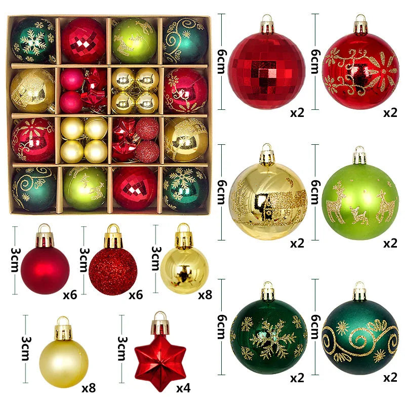 44Pcs 3/6CM Weihnachten Ball – Weihnachtsbaum Dekoration Ornamente für Wohnkultur, Halloween, Neujahr, Navidad Anhänger & Ball Zubehör