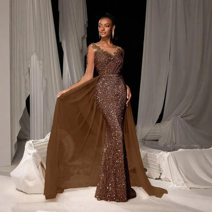 Elegant Long Lace Evening Dress for Women Fashionable Party Ball Gown Floor Length V Neck Polyester Fiber Empire Waist