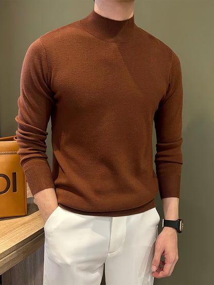 Herren Strickpullover in Braun mit Stehkragen – Weicher, warm­er Winterpullover mit Langarm, atmungsaktiv & schweißableitend – Casual & Büro, Regular Fit
