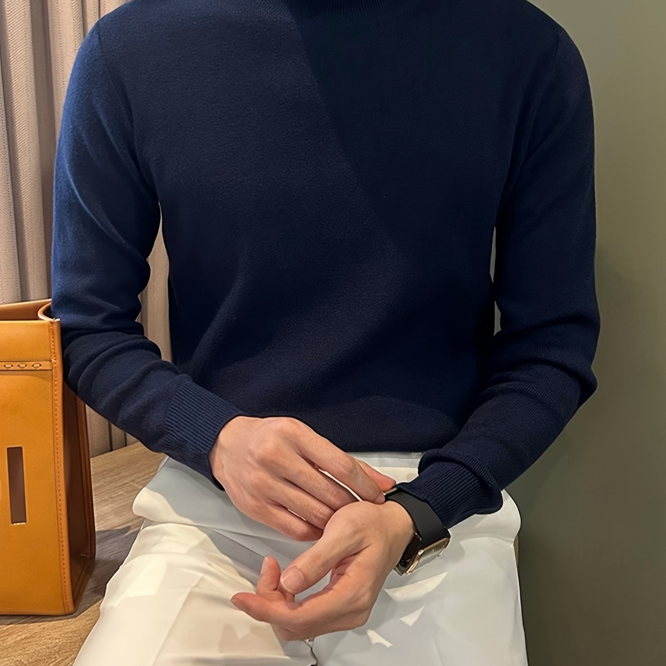 Herren Strickpullover in Braun mit Stehkragen – Weicher, warm­er Winterpullover mit Langarm, atmungsaktiv & schweißableitend – Casual & Büro, Regular Fit