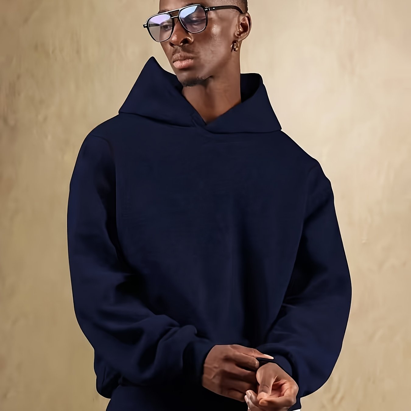 Herren Kapuzenpullover aus schwerem 100 % Polyester – Navyblauer lässiger Winter-Hoodie mit Kapuze, dicker warmer Pullover für Herbst & Winter, maschinenwaschbarer Pullover mit regulärer Passform (nicht trocknergeeignet)