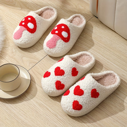 Gemütliche Damen-Winterhausschuhe – Weiches Fleece mit Herz- & Regenbogen-Motiv – Perfekt für drinnen