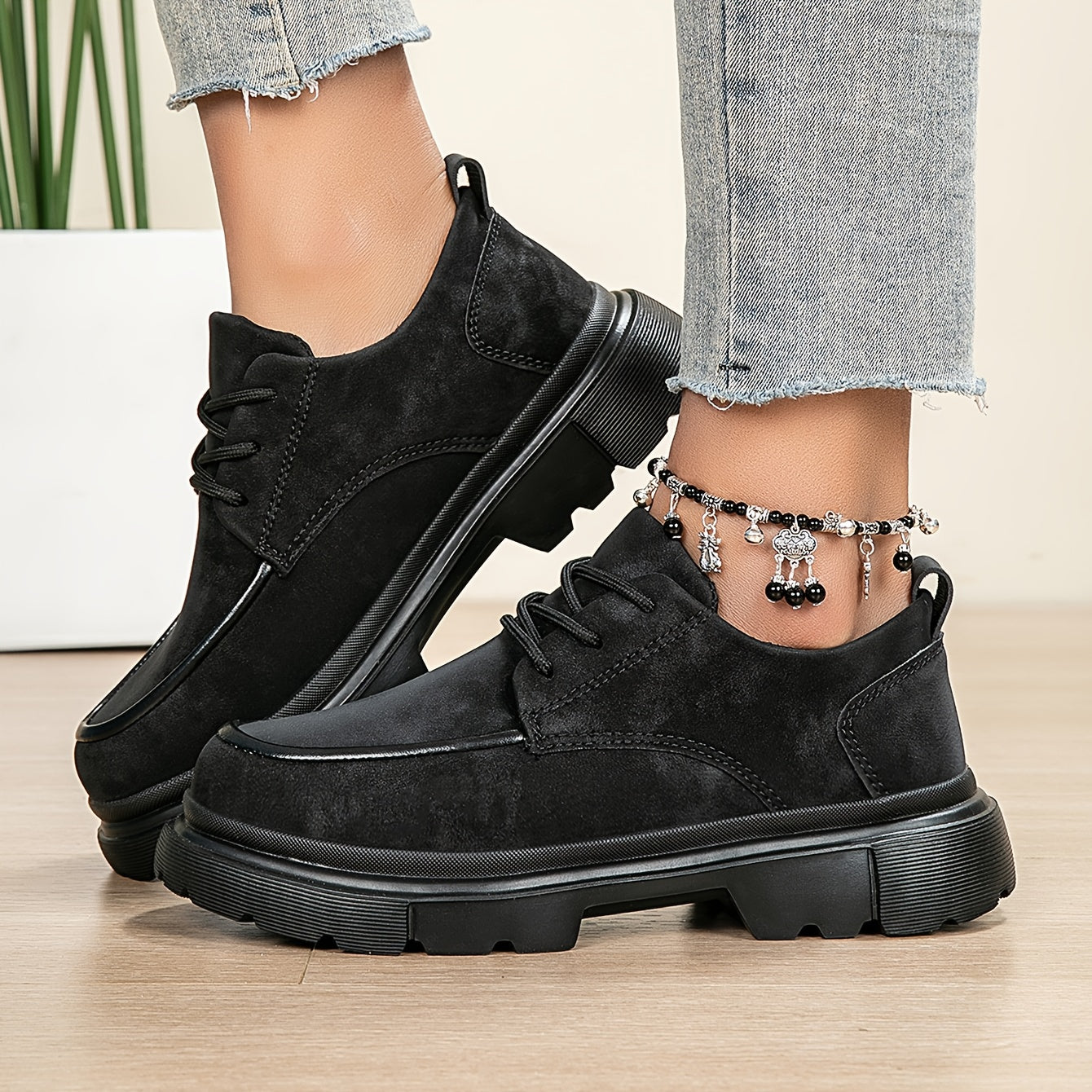 Damen Chunky Platform Sneaker – Beige All-Season Schnürschuhe mit dicker EVA-Sohle, Fußgewölbeunterstützung & Gepolsterter Innensohle – Vielseitige Freizeitschuhe & Arbeitsschuhe (Breite Größen Verfügbar)