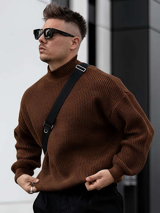 Herren Freizeit Winterpullover – Rollkragen-Pullover im Mantelstil, Weich und Warm, Langarm, Uni-Schwarz (Dunkelbraun/Navy/Grau/Bordeaux) – Maschinenwaschbare Herbst- & Winterbekleidung für Büro, Halbformelle Anlässe & Freizeit