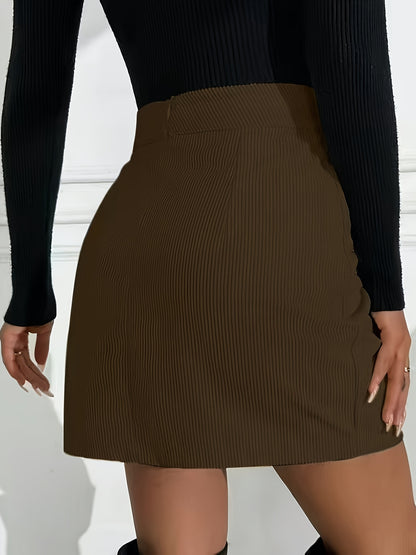 Damen Eleganter Unifarbener Rock mit Schlitz – Schicker All-Season Büro- & Partyrock mit Reißverschluss, Figurbetonte Passform & Hochwertiger Verarbeitung