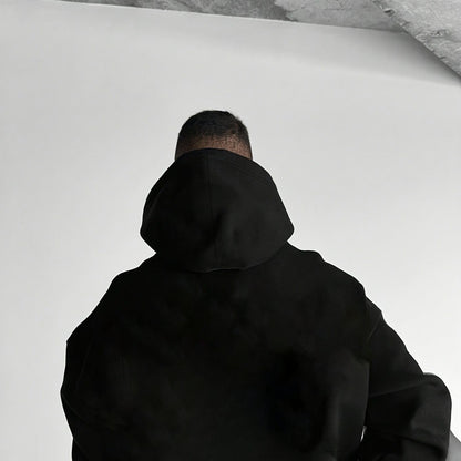 Herren Fleece Hoodie – Schwerer Winter-Kapuzenpullover mit Brusttasche, Lockerer Oversize-Fit, Warmes Dickes Material, Grau/Weiß, Maschinenwaschbar – Casual Hoodie für Kalte Tage