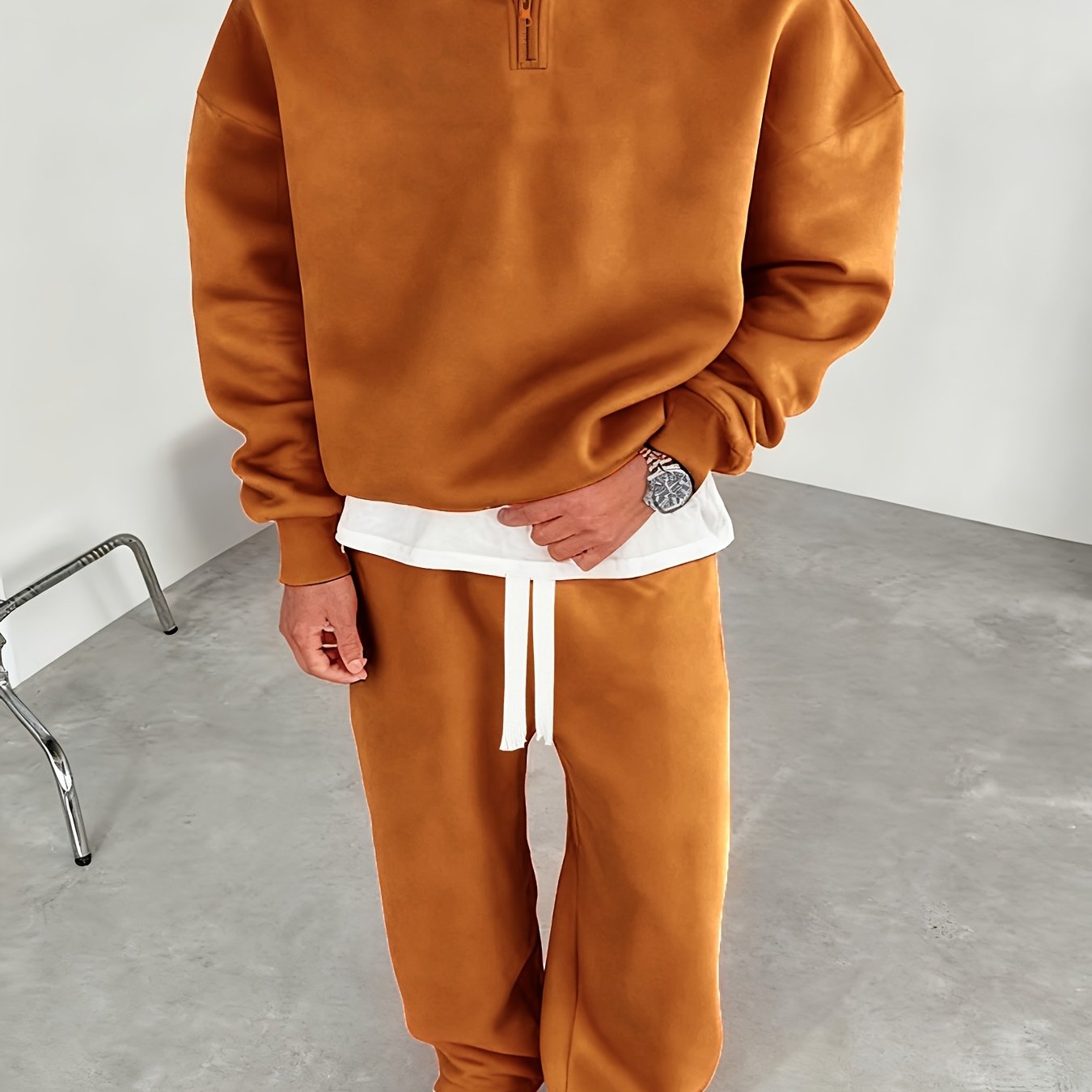 Herren Half-Zip Hoodie & Jogginghose Set – Thermo Zweiteiler mit Kapuze, Regular Fit, Einfarbig, Reißverschluss-Detail – Perfekt für Herbst/Winter, Bequemes Freizeit- & Sportoutfit