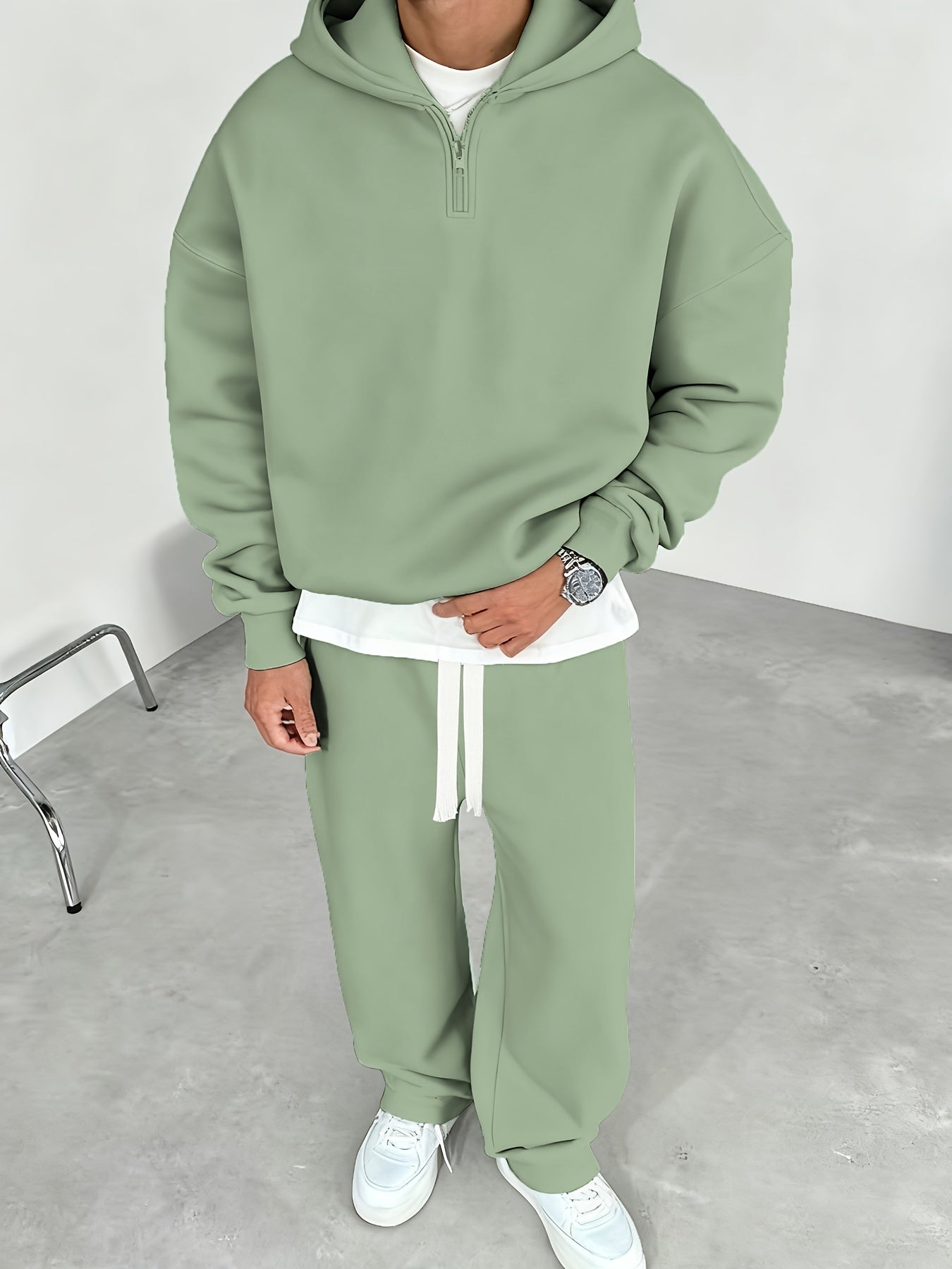 Herren Half-Zip Hoodie & Jogginghose Set – Thermo Zweiteiler mit Kapuze, Regular Fit, Einfarbig, Reißverschluss-Detail – Perfekt für Herbst/Winter, Bequemes Freizeit- & Sportoutfit