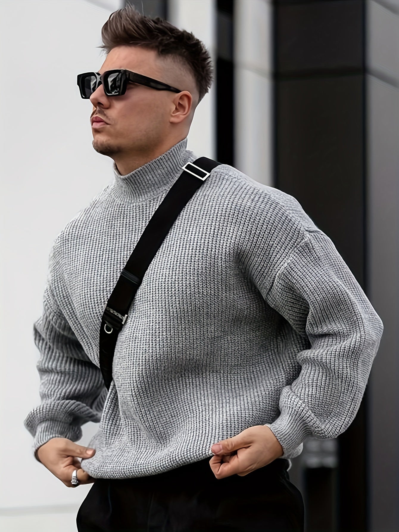 Herren Freizeit Winterpullover – Rollkragen-Pullover im Mantelstil, Weich und Warm, Langarm, Uni-Schwarz (Dunkelbraun/Navy/Grau/Bordeaux) – Maschinenwaschbare Herbst- & Winterbekleidung für Büro, Halbformelle Anlässe & Freizeit