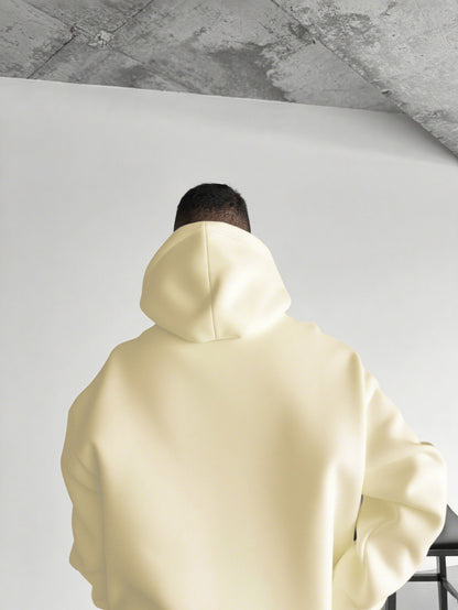 Herren Fleece Hoodie – Schwerer Winter-Kapuzenpullover mit Brusttasche, Lockerer Oversize-Fit, Warmes Dickes Material, Grau/Weiß, Maschinenwaschbar – Casual Hoodie für Kalte Tage