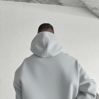 Herren Fleece Hoodie – Schwerer Winter-Kapuzenpullover mit Brusttasche, Lockerer Oversize-Fit, Warmes Dickes Material, Grau/Weiß, Maschinenwaschbar – Casual Hoodie für Kalte Tage