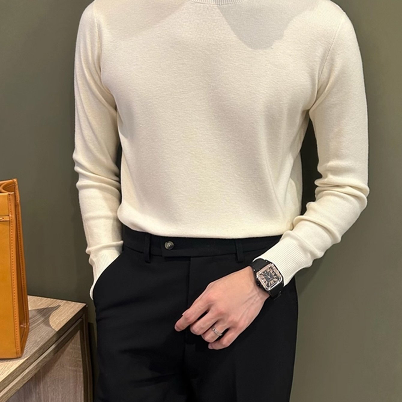 Herren Strickpullover in Braun mit Stehkragen – Weicher, warm­er Winterpullover mit Langarm, atmungsaktiv & schweißableitend – Casual & Büro, Regular Fit