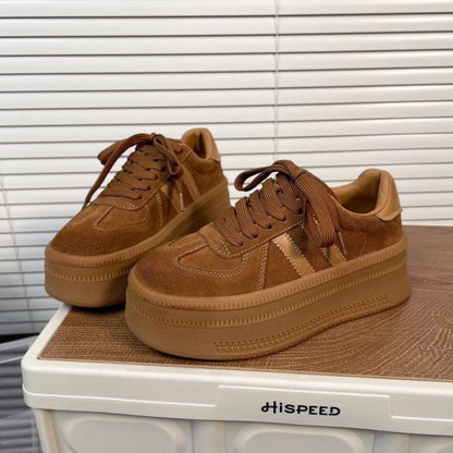 Damen Plateau-Sneaker – Retro Color-Block Turnschuhe mit versteckter Absatz-Erhöhung & dicker Gummisohle, Bequeme Low-Top Trainer für den Herbst