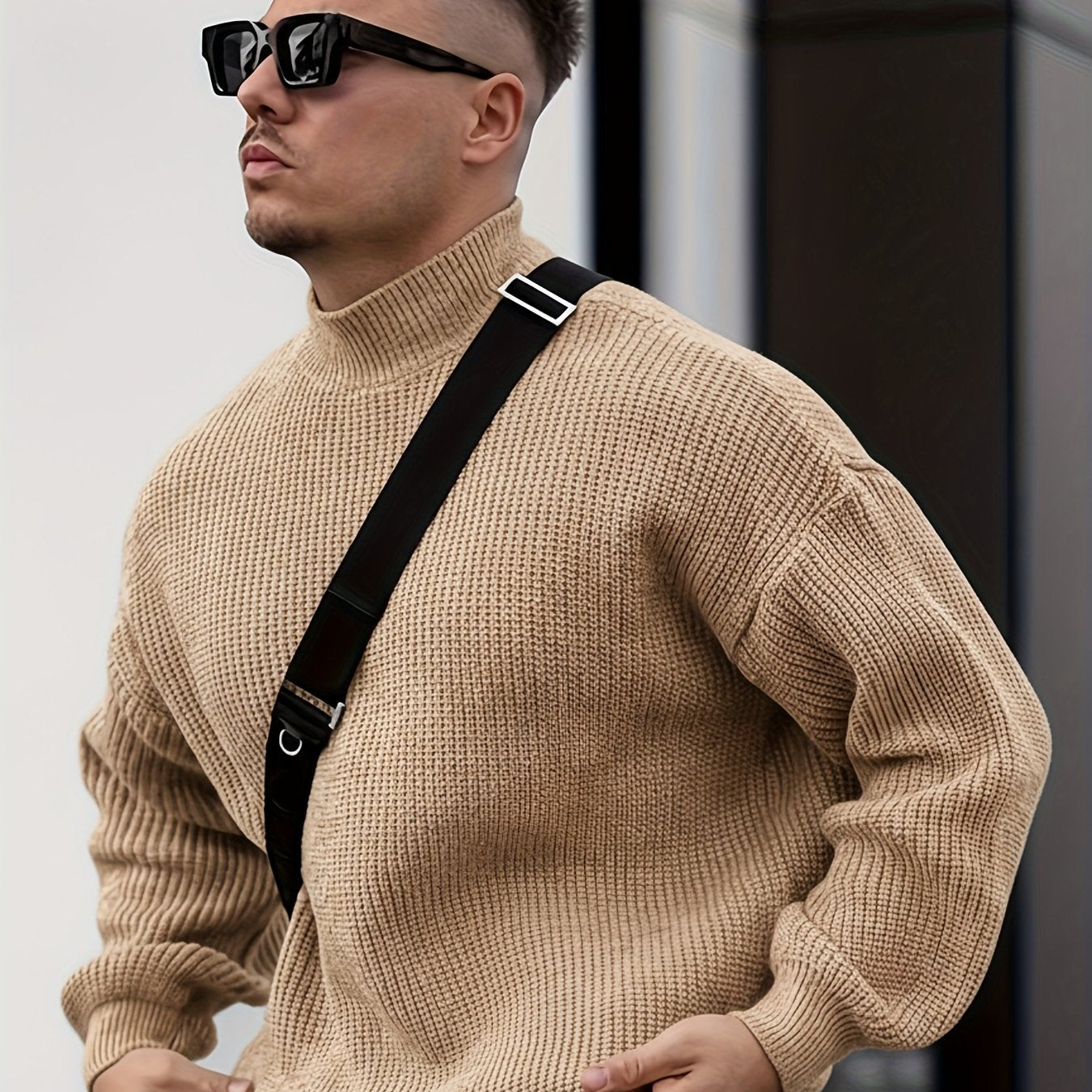 Herren Freizeit Winterpullover – Rollkragen-Pullover im Mantelstil, Weich und Warm, Langarm, Uni-Schwarz (Dunkelbraun/Navy/Grau/Bordeaux) – Maschinenwaschbare Herbst- & Winterbekleidung für Büro, Halbformelle Anlässe & Freizeit