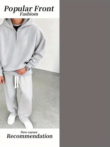 Herren Half-Zip Hoodie & Jogginghose Set – Thermo Zweiteiler mit Kapuze, Regular Fit, Einfarbig, Reißverschluss-Detail – Perfekt für Herbst/Winter, Bequemes Freizeit- & Sportoutfit