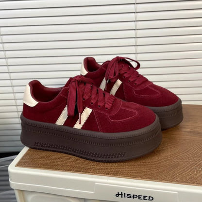 Damen Plateau-Sneaker – Retro Color-Block Turnschuhe mit versteckter Absatz-Erhöhung & dicker Gummisohle, Bequeme Low-Top Trainer für den Herbst
