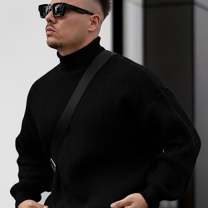 Herren Freizeit Winterpullover – Rollkragen-Pullover im Mantelstil, Weich und Warm, Langarm, Uni-Schwarz (Dunkelbraun/Navy/Grau/Bordeaux) – Maschinenwaschbare Herbst- & Winterbekleidung für Büro, Halbformelle Anlässe & Freizeit