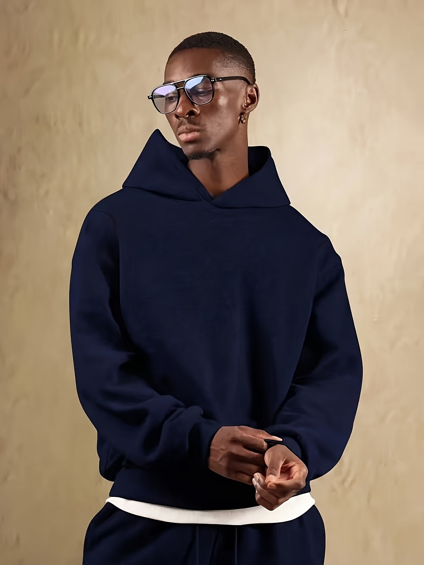 Herren Kapuzenpullover aus schwerem 100 % Polyester – Navyblauer lässiger Winter-Hoodie mit Kapuze, dicker warmer Pullover für Herbst & Winter, maschinenwaschbarer Pullover mit regulärer Passform (nicht trocknergeeignet)