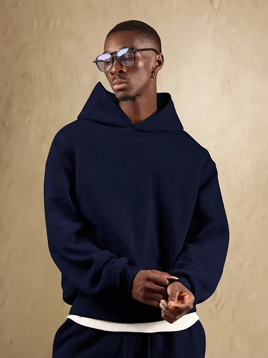 Herren Kapuzenpullover aus schwerem 100 % Polyester – Navyblauer lässiger Winter-Hoodie mit Kapuze, dicker warmer Pullover für Herbst & Winter, maschinenwaschbarer Pullover mit regulärer Passform (nicht trocknergeeignet)